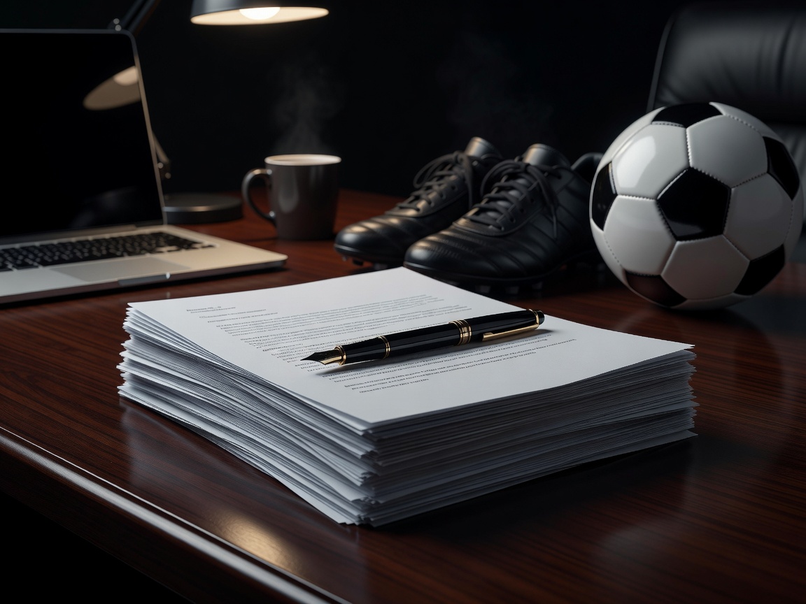 Contract paperwork and a pen on a desk representing football transfer negotiations